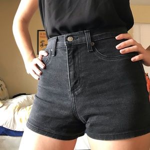 High Waisted Denim Shorts - Washed Black